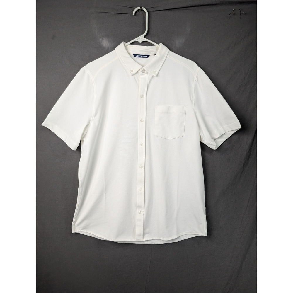 Cutter & Buck Mens White Short Sleeve Button Down Shirt Large